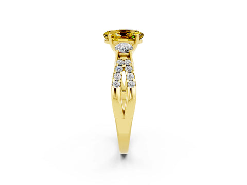 Yellow gold Oval Cut Yellow Sapphire Three-Stone Ring with Pavé Split Shank and Four-Prong Setting_38
