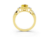 Yellow gold Oval Cut Yellow Sapphire Three-Stone Ring with Pavé Split Shank and Four-Prong Setting_39