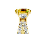 Yellow gold Oval Cut Yellow Sapphire Three-Stone Ring with Pavé Split Shank and Four-Prong Setting_41