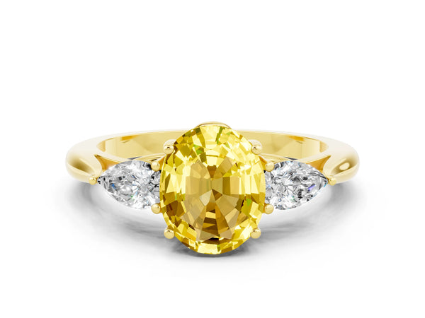 Yellow gold Oval Cut Yellow Sapphire Three-Stone Ring with Pear  Side Stones and Prong Setting