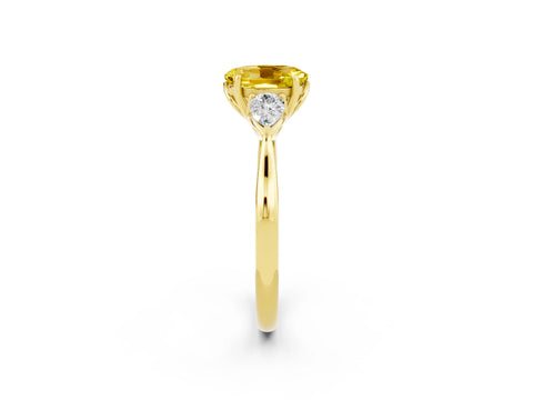 Yellow gold Oval Cut Yellow Sapphire Three-Stone Ring with Pear Side Stones and Four-Prong Setting_14