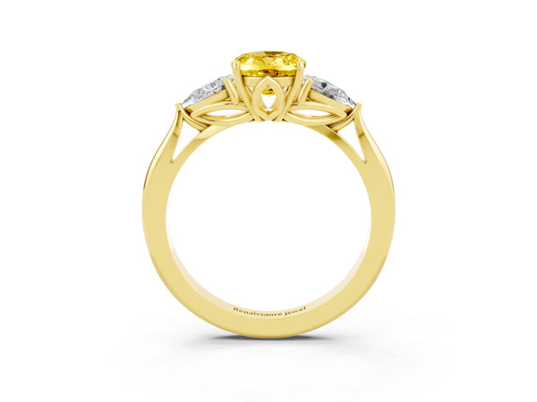 Yellow gold Oval Cut Yellow Sapphire Three-Stone Ring with Pear  Side Stones and Prong Setting