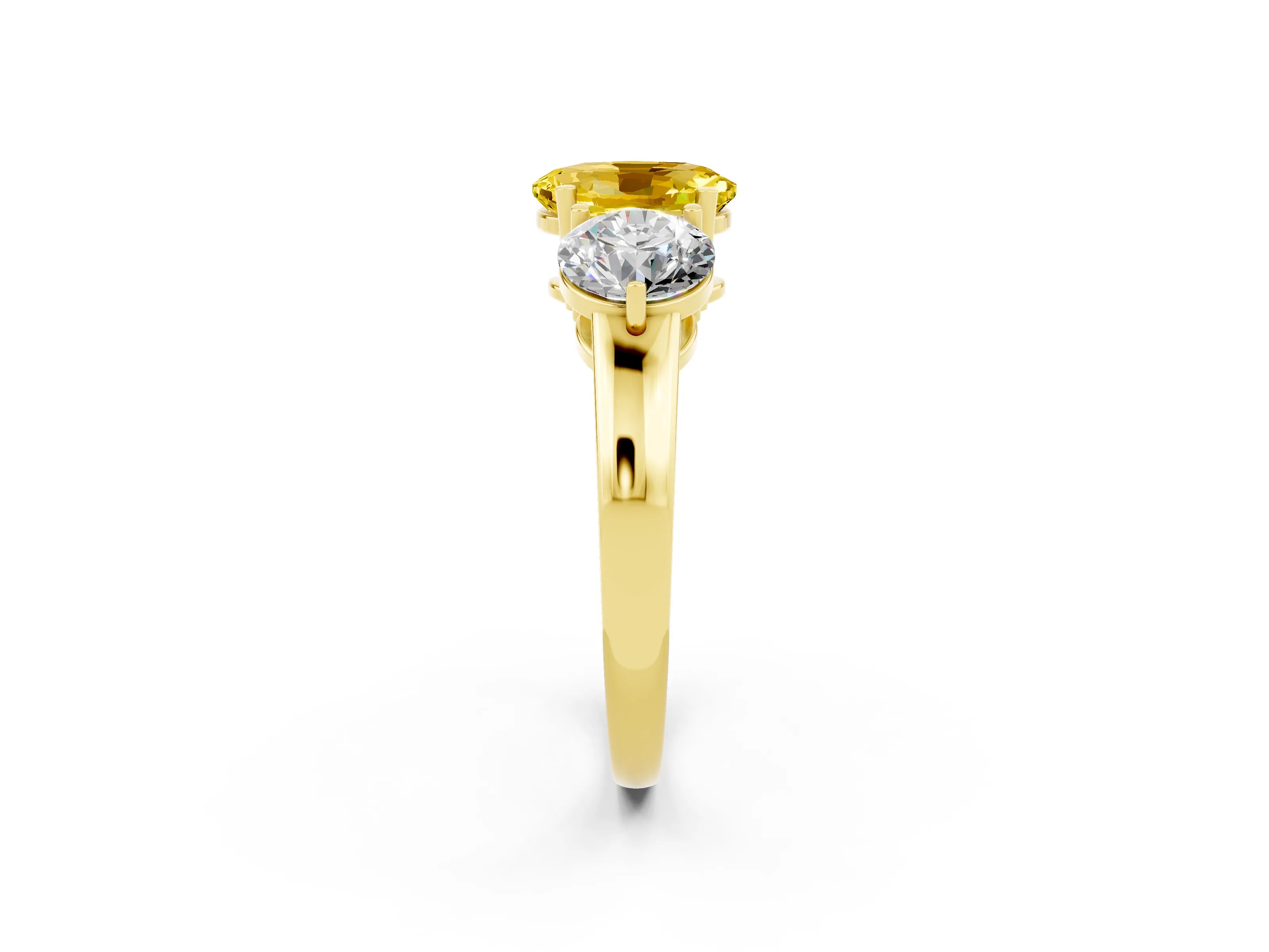 Yellow gold Oval Cut Yellow Sapphire Three-Stone Ring with Prong Setting and Classic Band_2