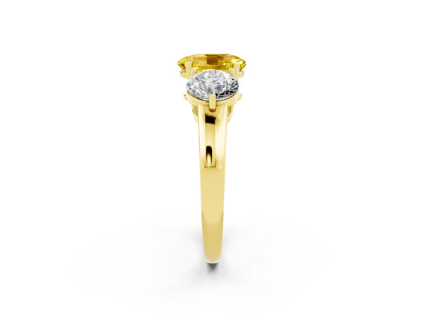 Yellow gold Oval Cut Yellow Sapphire Three-Stone Ring with Prong Setting and Classic Band