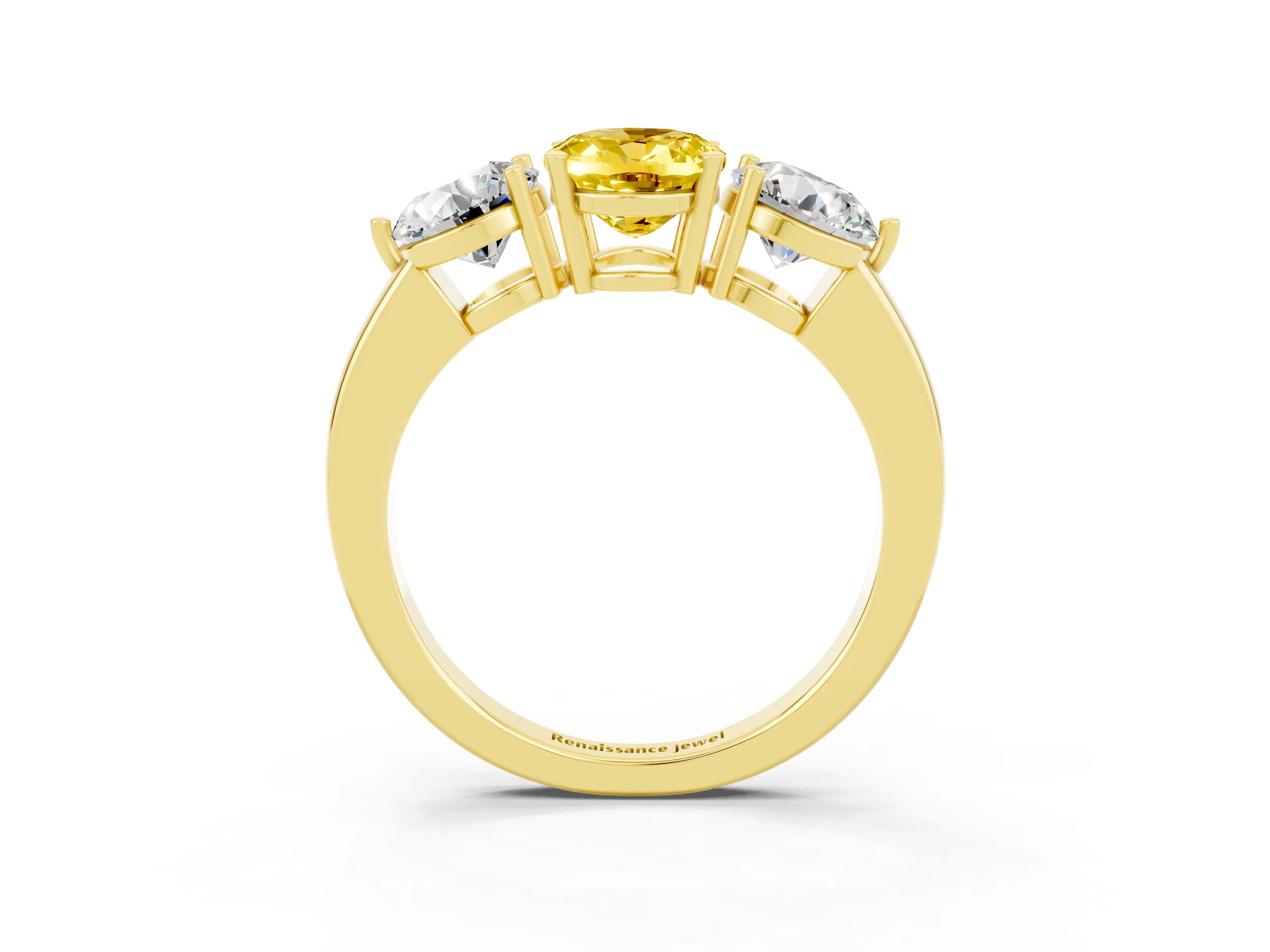 Yellow gold Oval Cut Yellow Sapphire Three-Stone Ring with Prong Setting and Classic Band_3