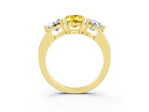 Yellow gold Oval Cut Yellow Sapphire Three-Stone Ring with Prong Setting and Classic Band_3