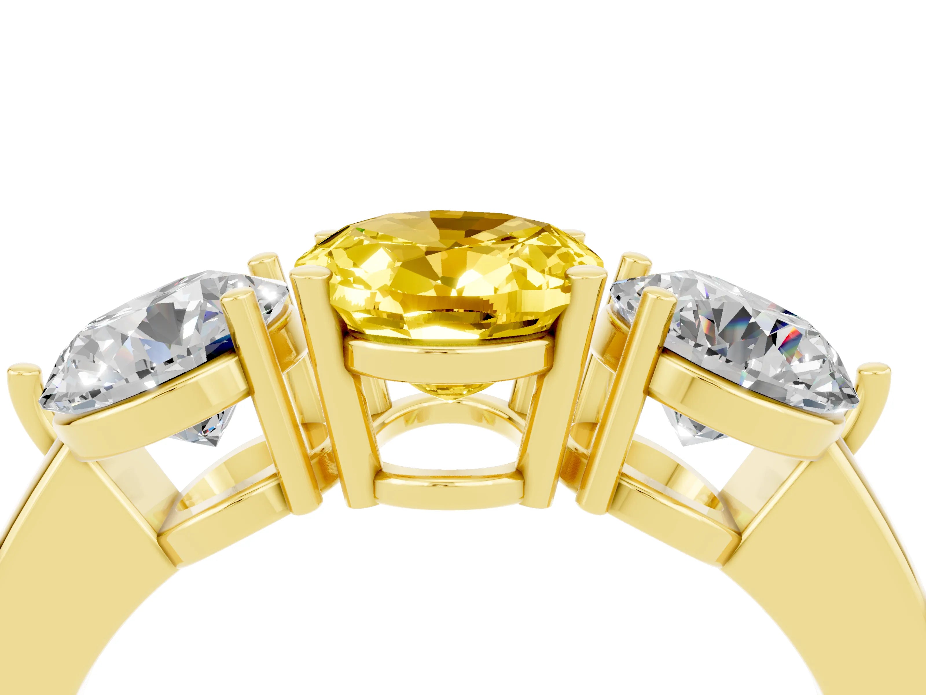 Yellow gold Oval Cut Yellow Sapphire Three-Stone Ring with Prong Setting and Classic Band_4