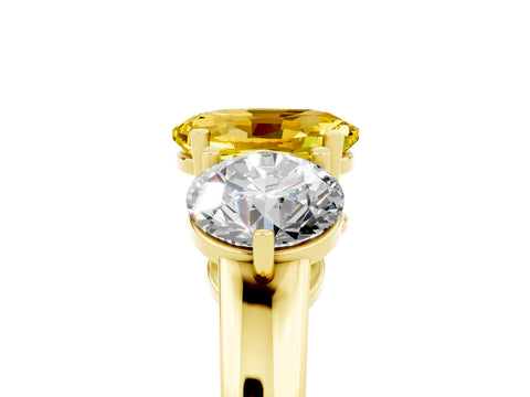 Yellow gold Oval Cut Yellow Sapphire Three-Stone Ring with Prong Setting and Classic Band_5