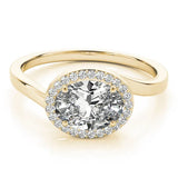 Yellow gold Oval Diamond Bezel Halo Ring with Plain Band 1
