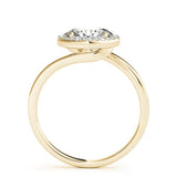 Yellow gold Oval Diamond Bezel Halo Ring with Plain Band 2