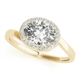 Yellow gold Oval Diamond Bezel Halo Ring with Plain Band