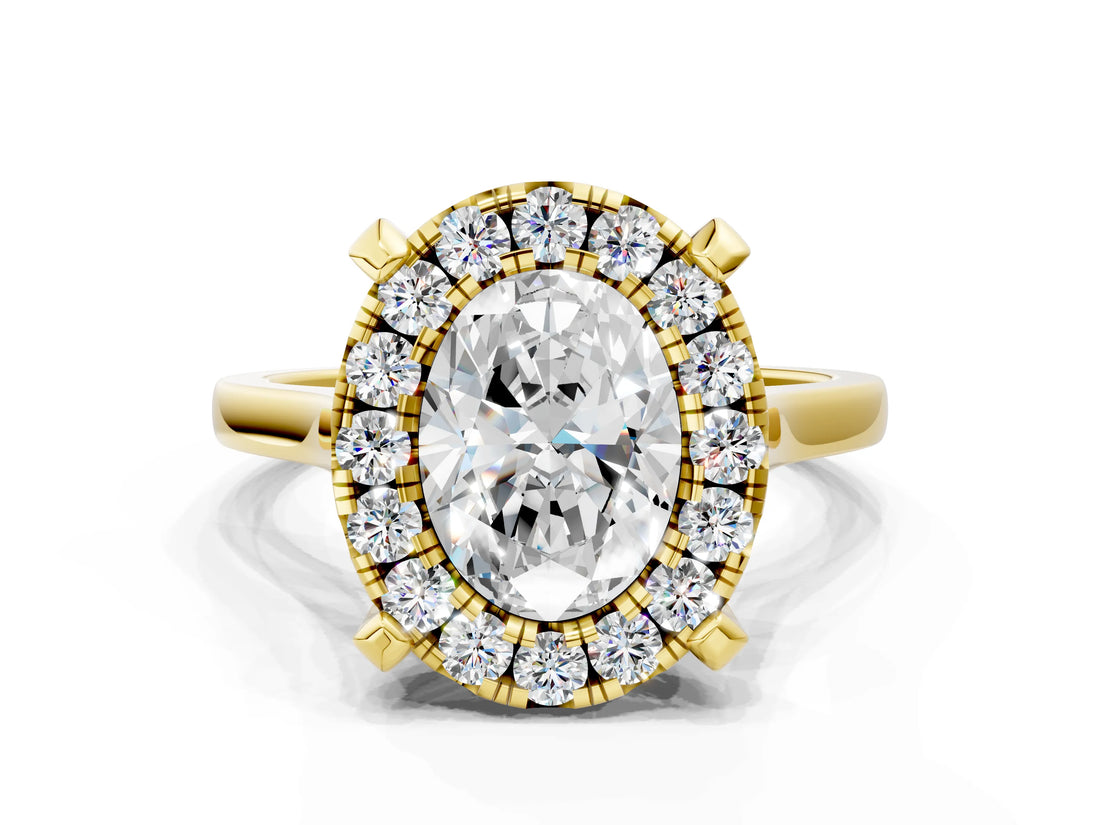 Yellow gold Oval Diamond Cluster Halo Solitaire with Four-Prong Setting_89