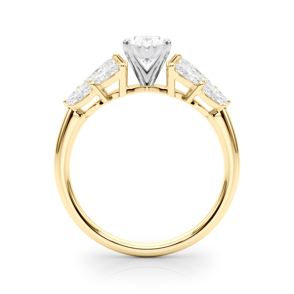 Yellow gold Oval Diamond Cluster Leaf Design Ring with Prong Setting 2