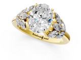 Yellow gold Oval Diamond Cluster Leaf Design Ring with Prong Setting_73
