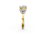 Yellow gold Oval Diamond Cluster Leaf Design Ring with Prong Setting_74