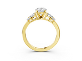 Yellow gold Oval Diamond Cluster Leaf Design Ring with Prong Setting_75