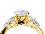 Yellow gold Oval Diamond Cluster Leaf Design Ring with Prong Setting_76