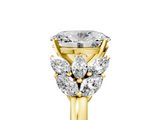 Yellow gold Oval Diamond Cluster Leaf Design Ring with Prong Setting_77