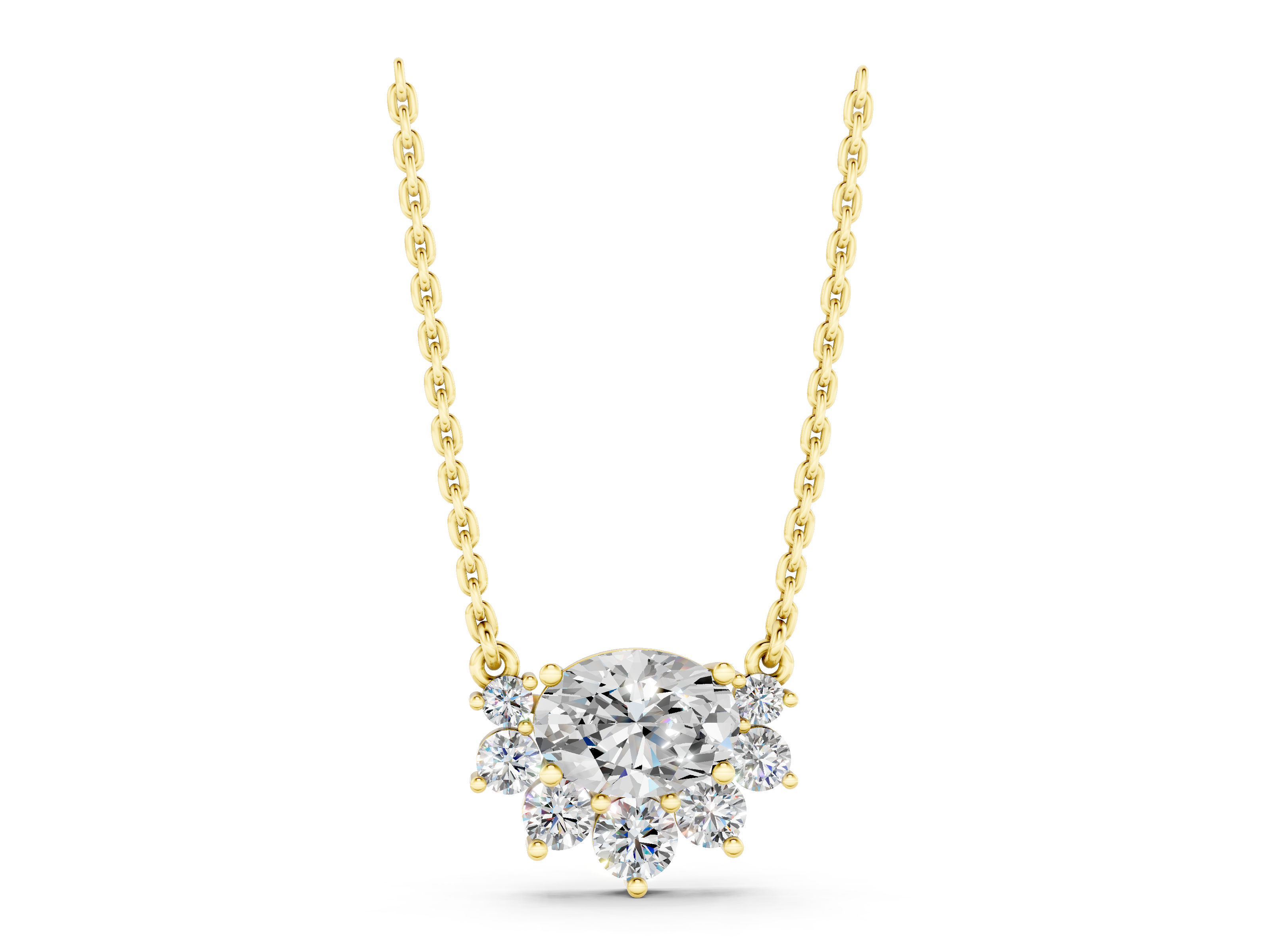 Yellow gold Oval Diamond Cluster Necklace with Prong Setting_4