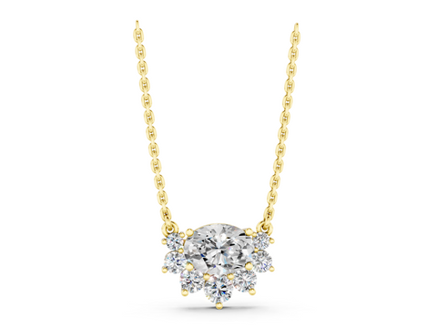 Yellow gold Oval Diamond Cluster Necklace with Prong Setting_4
