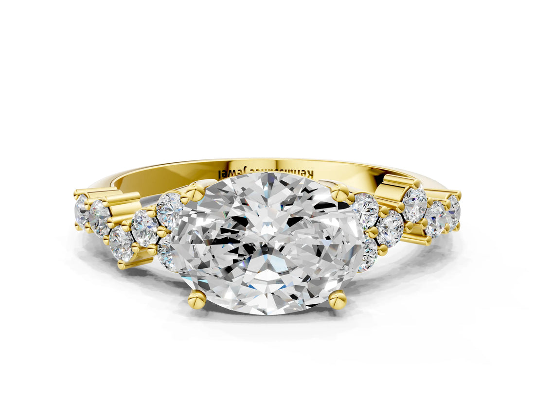 Yellow gold Oval Diamond Cluster Pavé Band with Four-Prong Setting_6