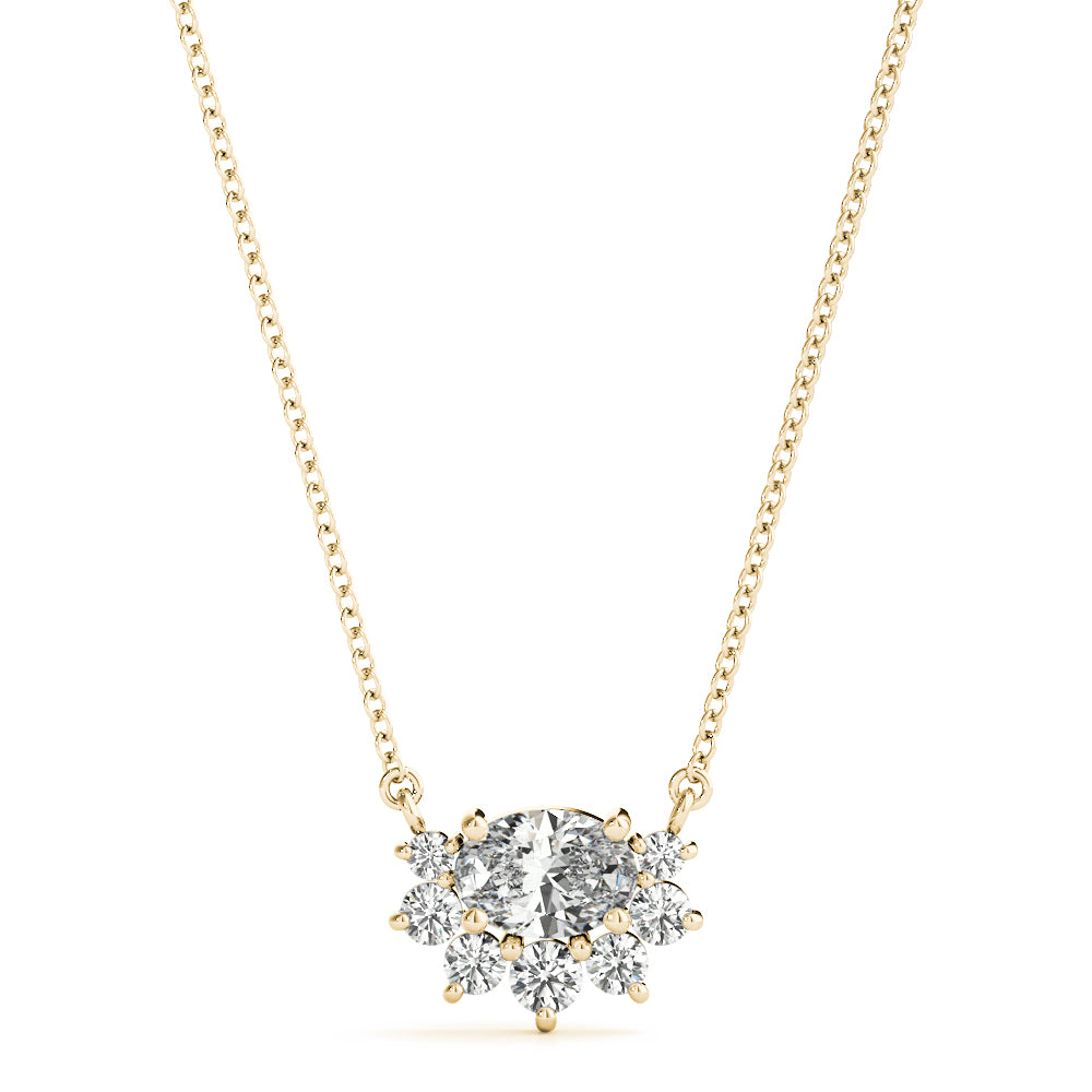 Yellow gold Oval Diamond Cluster Pendant with Prong Setting