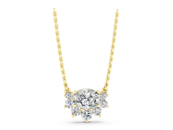 Yellow gold Oval Diamond Cluster Pendant with Prong Setting