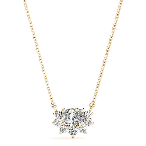 Yellow gold Oval Diamond Cluster Pendant with Prong Setting