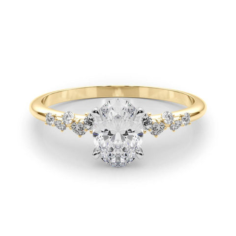 Yellow gold Oval Diamond Cluster Prong-Set Solitaire Ring 1