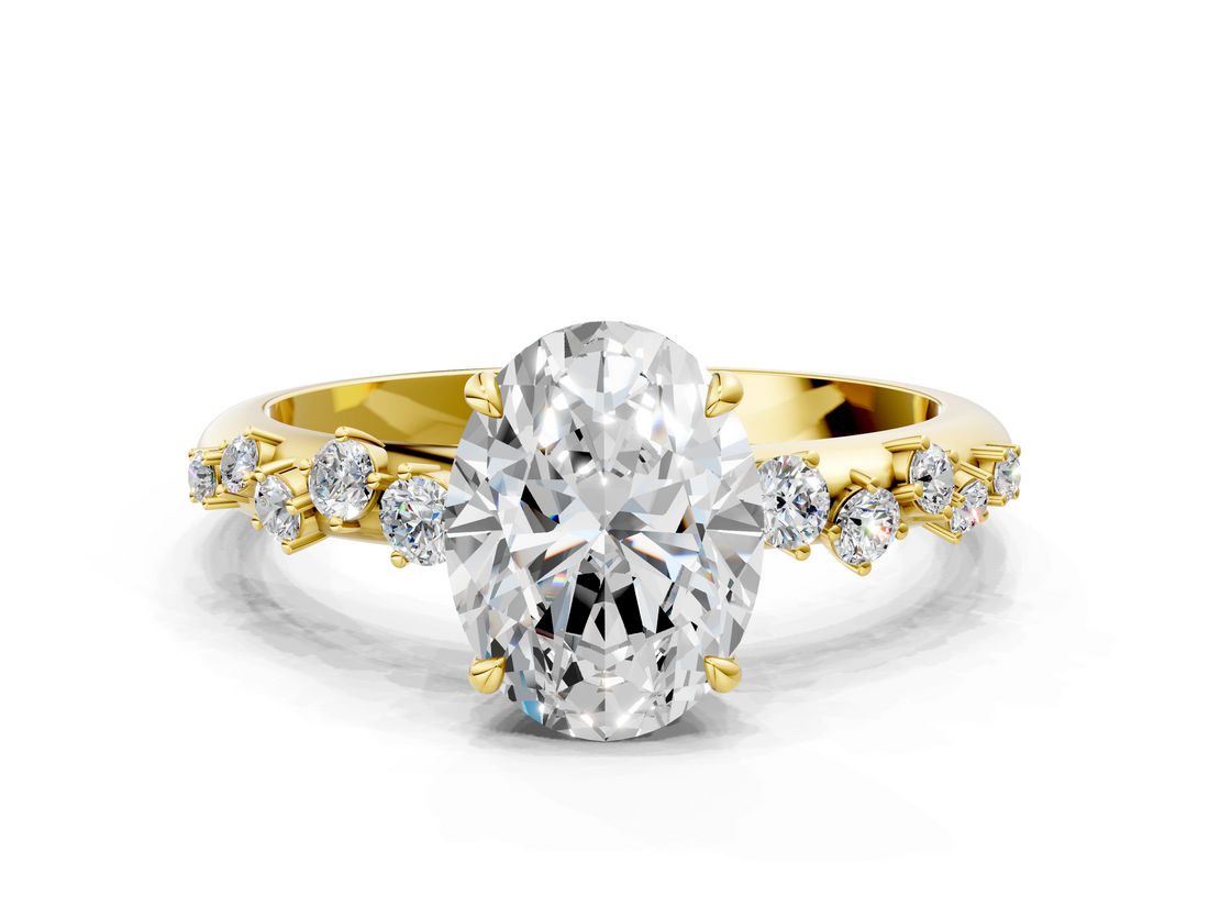 Yellow gold Oval Diamond Cluster Prong-Set Solitaire Ring_67