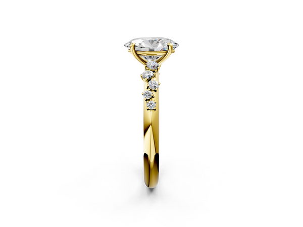 Yellow Gold Oval Solitaire Engagement Ring Setting with Graduated Scattered Round Accents
