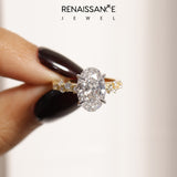 Yellow gold Oval Diamond Cluster Prong-Set Solitaire Ring_87