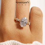 Yellow gold Oval Diamond Cluster Prong-Set Solitaire Ring_89