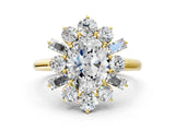 Yellow gold Oval Diamond Cluster Ring with Round and Baguette Stones, Split Shank Band, Prong Setting_15