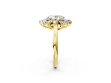 Yellow gold Oval Diamond Cluster Ring with Round and Baguette Stones, Split Shank Band, Prong Setting_17