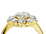 Yellow gold Oval Diamond Cluster Ring with Round and Baguette Stones, Split Shank Band, Prong Setting_19