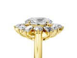 Yellow gold Oval Diamond Cluster Ring with Round and Baguette Stones, Split Shank Band, Prong Setting_20
