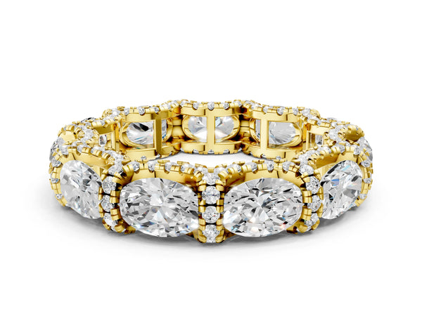 Yellow gold Oval Diamond Eternity Wedding Band with Round Diamond Accents
