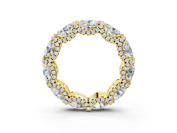 Yellow gold Oval Diamond Eternity Wedding Band with Round Diamond Accents
