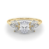 Yellow gold Oval Diamond Floral Cluster Ring with Marquise Side Stones and Six-Prong Solitaire Setting 1