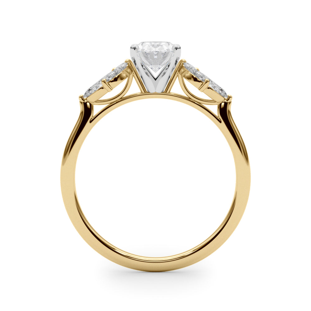 Yellow gold Oval Diamond Floral Cluster Ring with Marquise Side Stones and Six-Prong Solitaire Setting 2