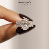 Yellow gold Oval Diamond Floral Cluster Ring with Solitaire Band and Prong Setting_103