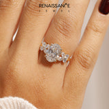 Yellow gold Oval Diamond Floral Cluster Ring with Solitaire Band and Prong Setting_104