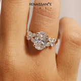 Yellow gold Oval Diamond Floral Cluster Ring with Solitaire Band and Prong Setting_105