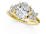 Yellow gold Oval Diamond Floral Cluster Ring with Solitaire Band and Prong Setting_84