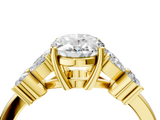 Yellow gold Oval Diamond Floral Cluster Ring with Solitaire Band and Prong Setting_87