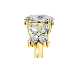Yellow gold Oval Diamond Floral Cluster Ring with Solitaire Band and Prong Setting_88