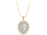 Yellow gold Oval Diamond Floral Halo Pendant with Diamond Accents_17