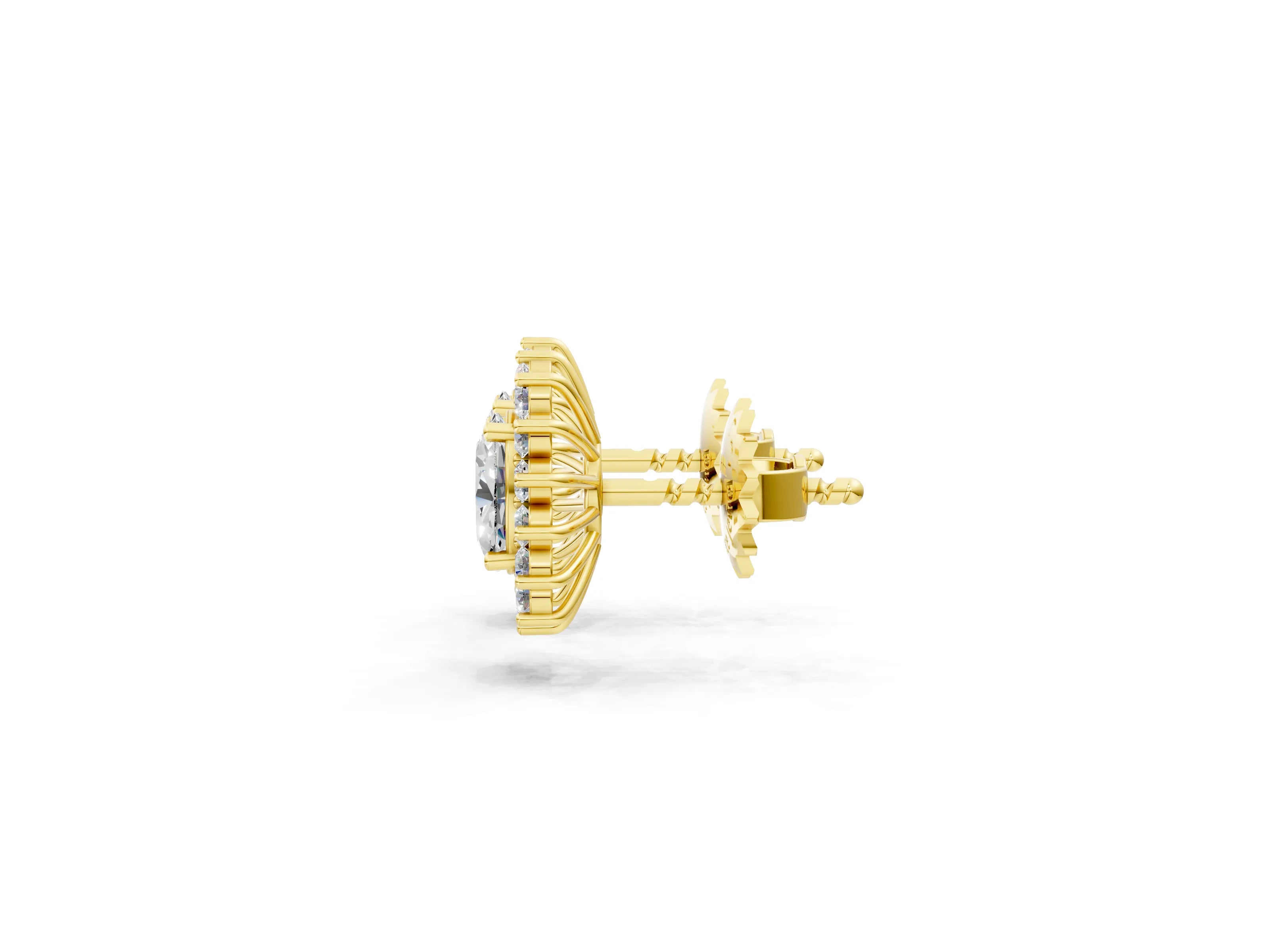 Yellow gold Oval Diamond Floral Halo Stud Earrings_1