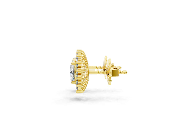 Yellow gold Oval Diamond Floral Halo Stud Earrings